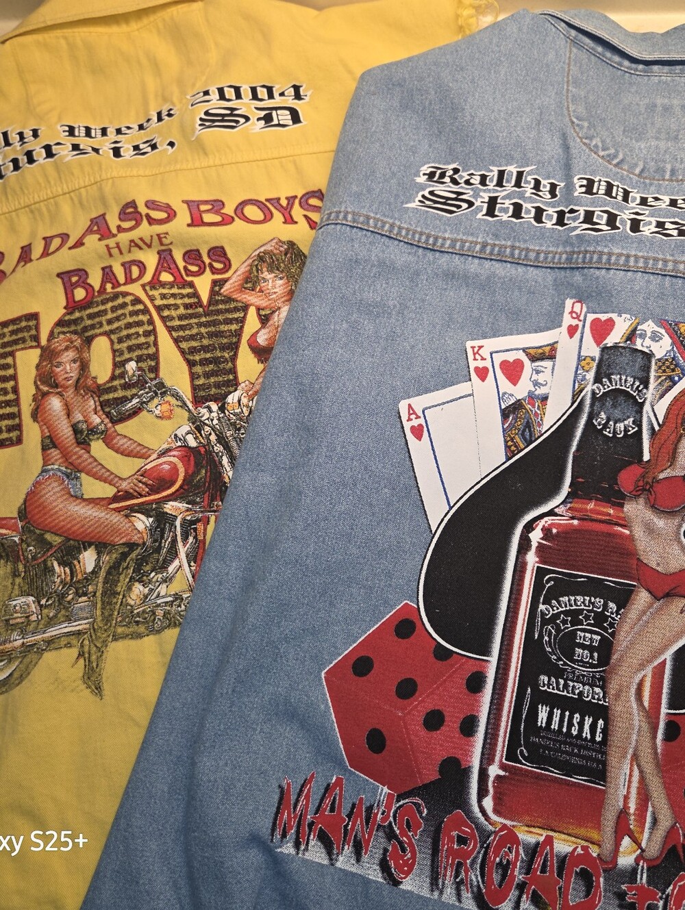 2 Biker Design Sleeveless Denim Rally Week 2004 Button-Down Shirts Vintage XL